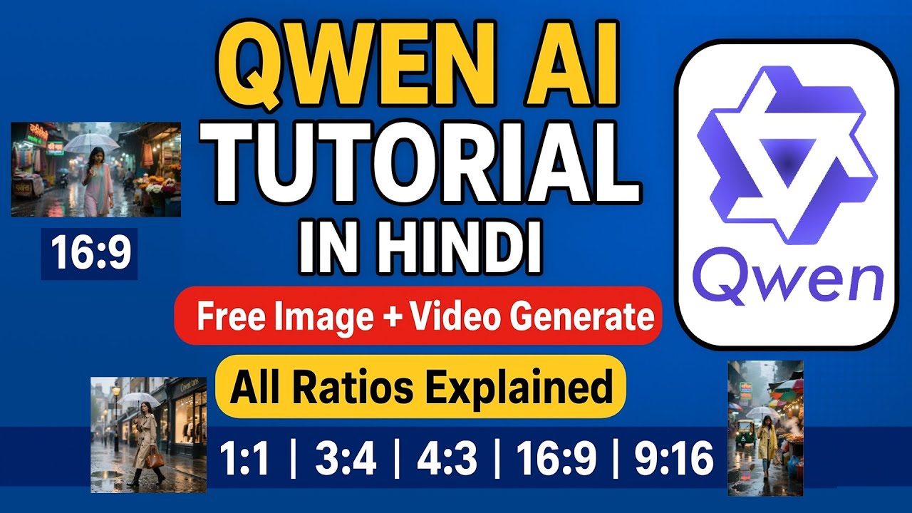 Qwen AI Complete Tutorial in Hindi | Free AI Image & Video Generate | All Ratios (1:1, 16:9, 9:16)