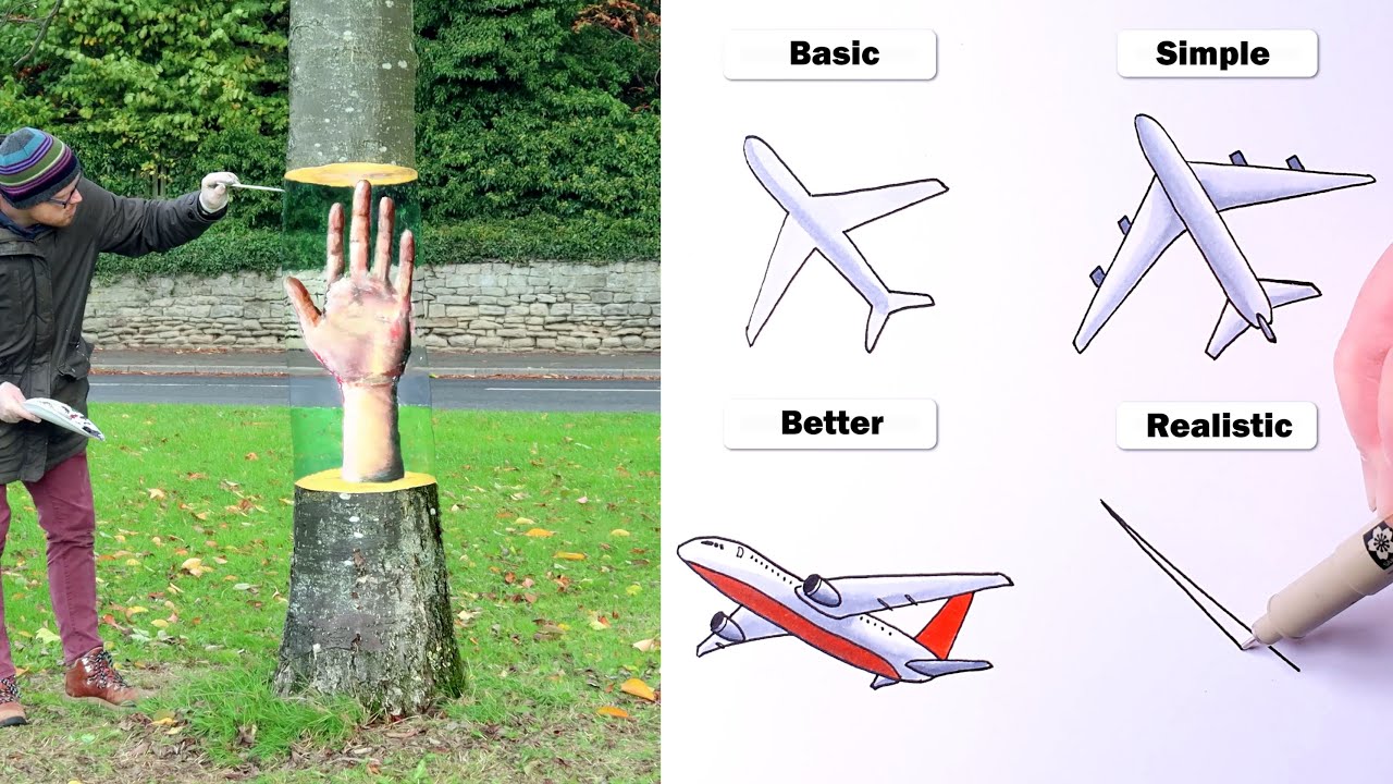 How to Draw - Easy 3D Airplane & Illusion Art