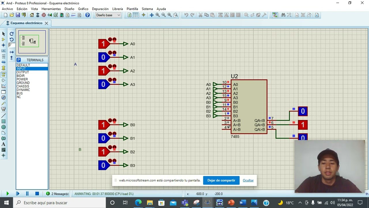 2. Simulaci&oacute;n: Comparador de magnitud de 4 bits (7485)