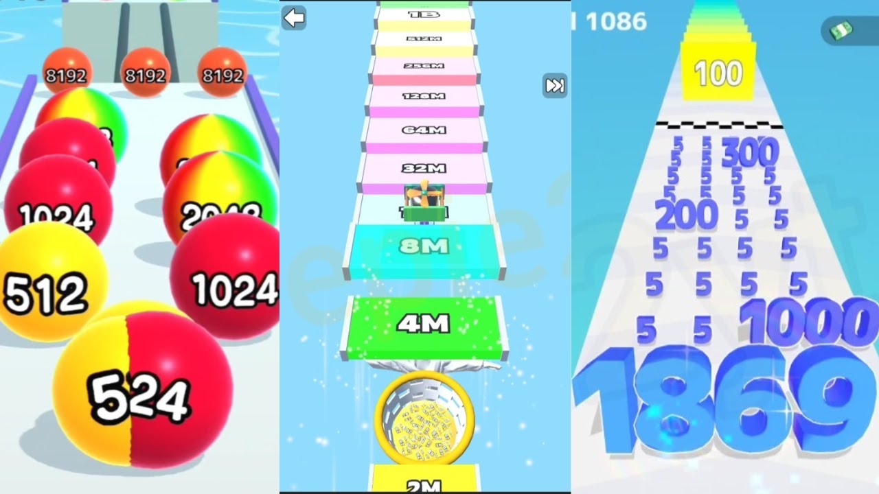 Jelly Run 2048 vs Ball Run 2048 Satisfying Gameplay vs Number Run Race 3 in one Gameplay 😎 👌