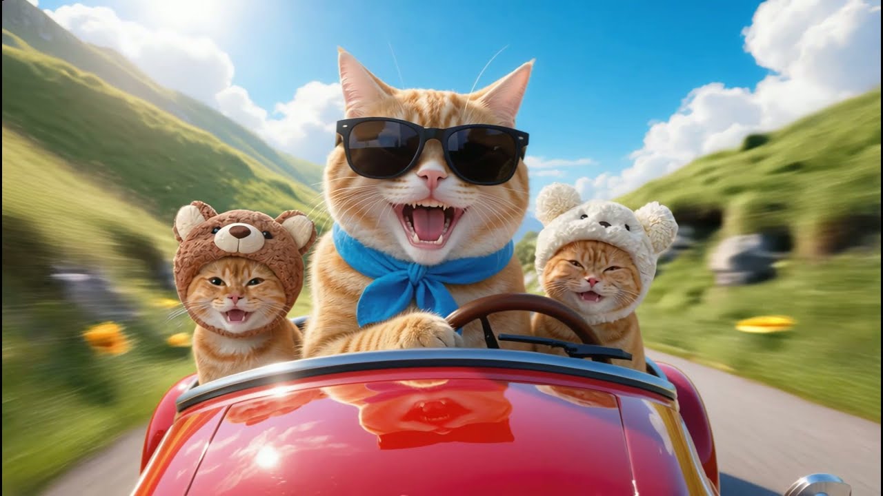 Ginger Cat Road Trip: Beach & Chill#cat  #aivideo #crystal #adventure #visuals #magicworld #cutecat
