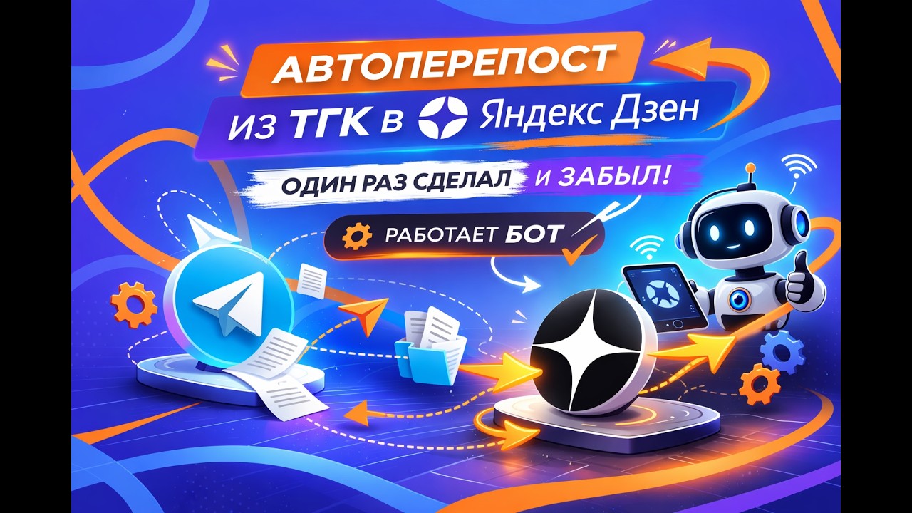 Скринкаст об автоперепосте из ТГК в Я.Дзен. Один раз сделал и забыл. Работает Бот.