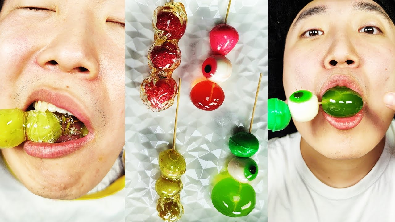 ASMR ЖЕЛЕ ДЛЯ ГЛАЗ, ЭКЗОТИЧЕСКИЕ ФРУКТЫ Tanghulu ll Funny MUKBANG ll HUBA #Shorts