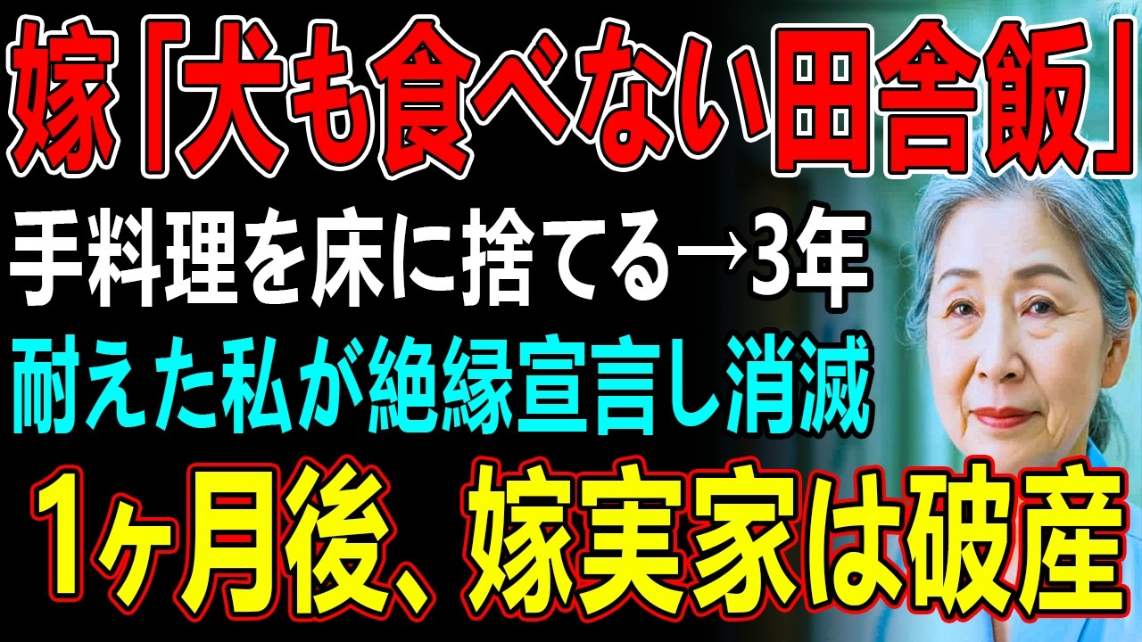 嫁「犬も食べない田舎飯」手料理を床に捨てる→3年耐えた私が絶縁宣言し消滅1ヶ月後、嫁実家は破産