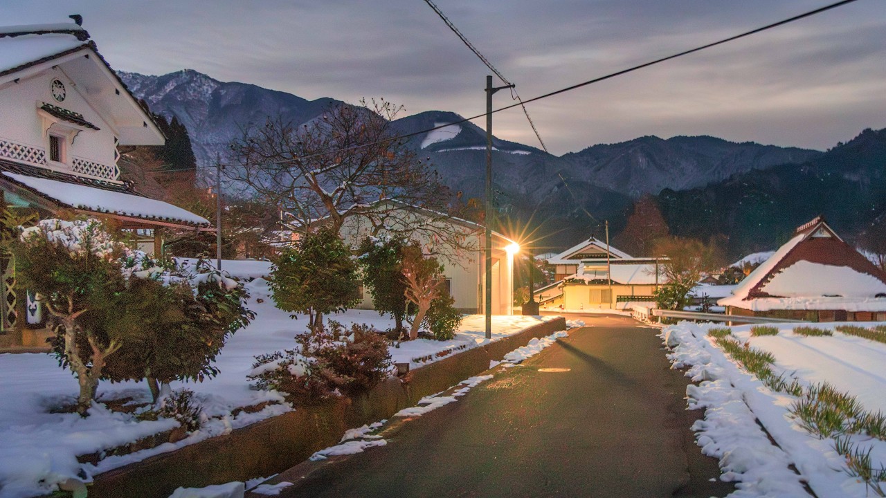 Winter Walk in Snowy Mountain Village | Mimasaka, Japan 4K Morning Ambience