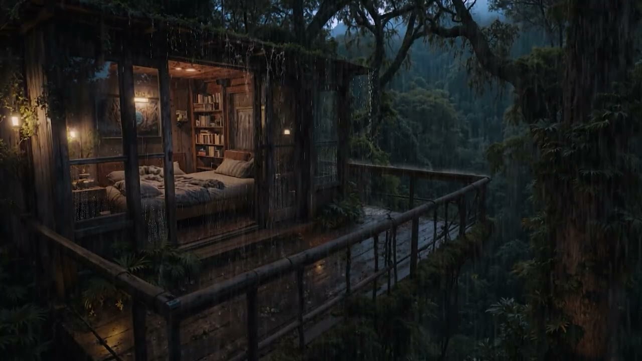Gentle Rain Drifting Over a Small Cabin in the Forest 🌧️ | Calm Night Ambience
