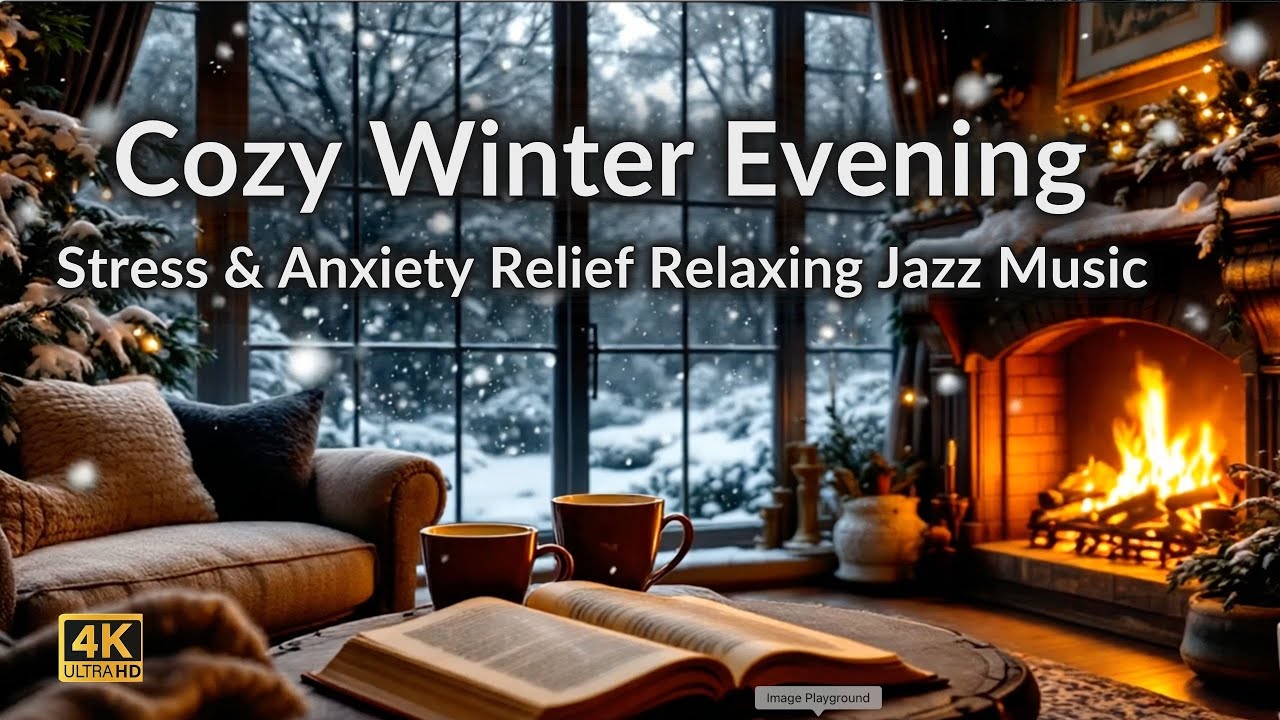 Cozy Winter Evening | Fireplace Relaxing Jazz Music | Stress & Anxiety Relief | Vlog | 4K HD. mp4