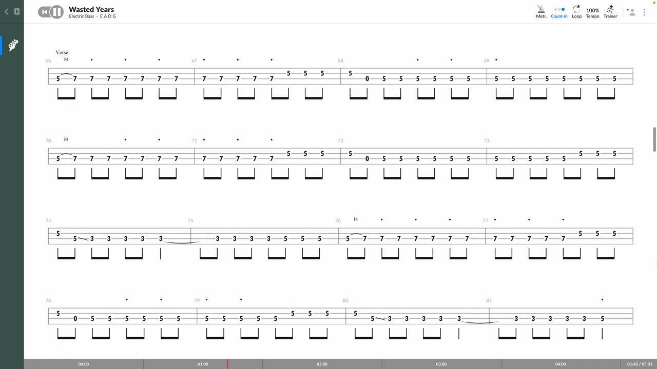 Iron Maiden - Wasted Years (BASS TAB PLAY ALONG)