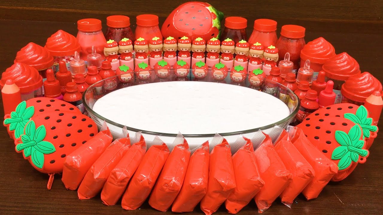 RED STRABERRY ! Mixing Random into GLOSSY Slime ! Satisfying Slime #1365