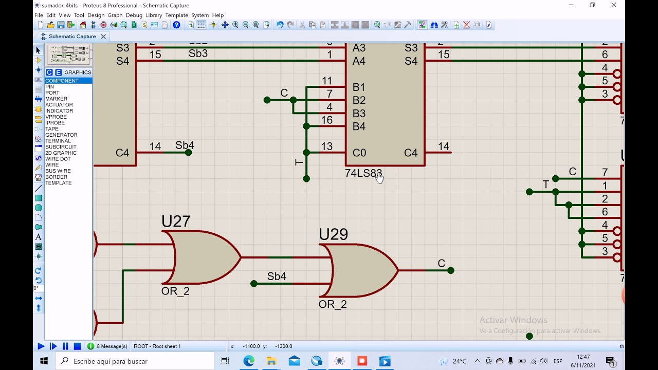 Circuito sumador de 2 números A y B de 4 bits cada uno en formato BCD