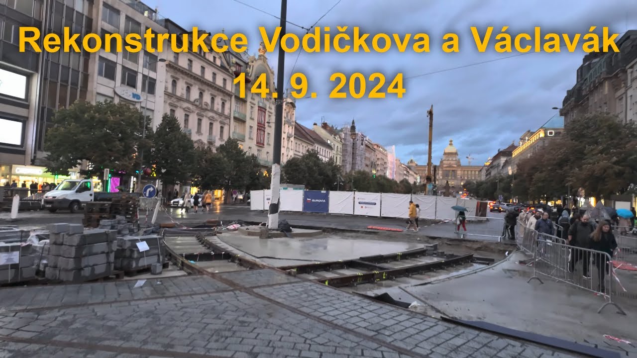 Rekonstrukce Vodičkova a Václavské náměstí, stav k 14. 9. 2024, procházka kolem stavby