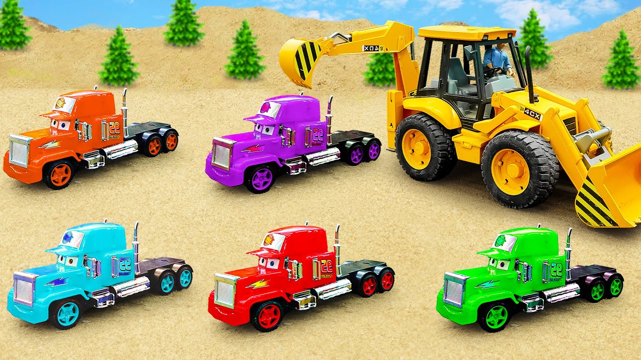 Toy Truck Accident on Sand! Police Car Helps Lifeguard Pickup & Ducks