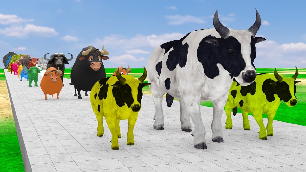 Paint Animals Cow Cartoon Yak Bison Bull Ox African Buffalo Fountain Crossing Animal Transformation