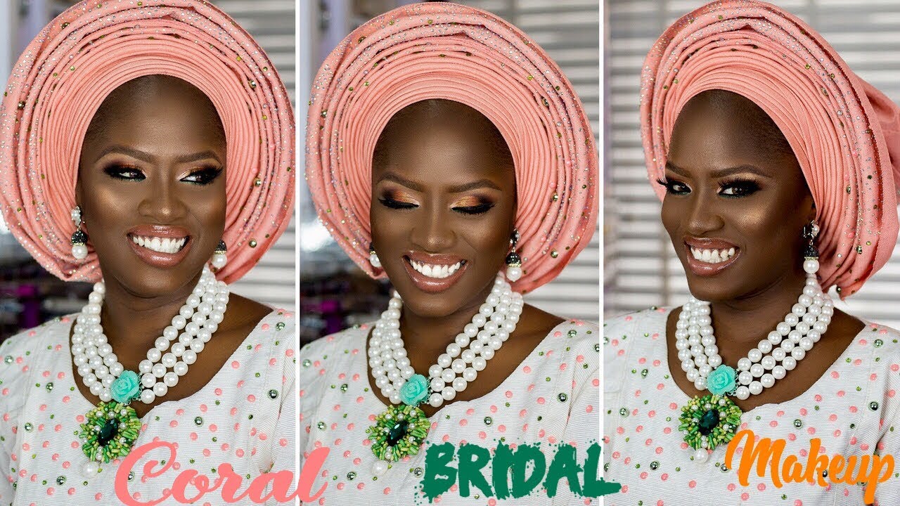 CORAL YORUBA BRIDAL MAKEUP AND GELE TUTORIAL