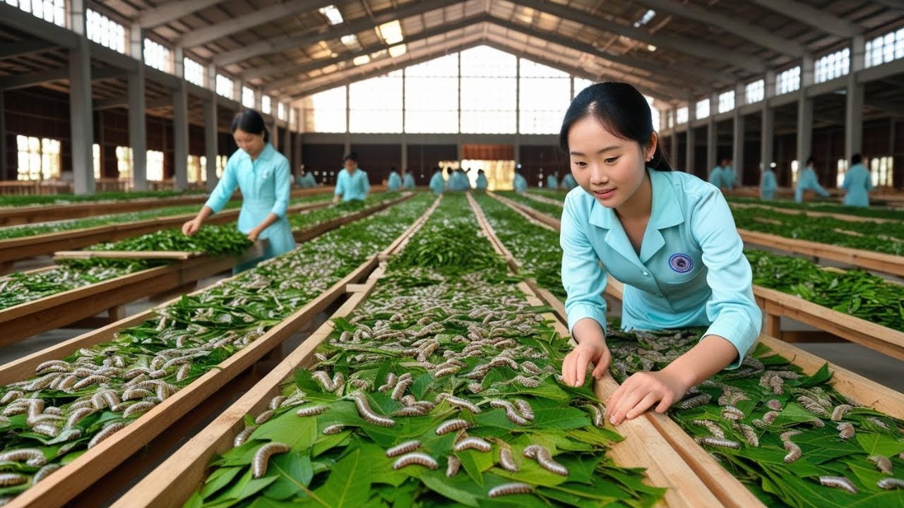 Chinese silkworm farms raise billions of silkworms to produce silk | Silk factory