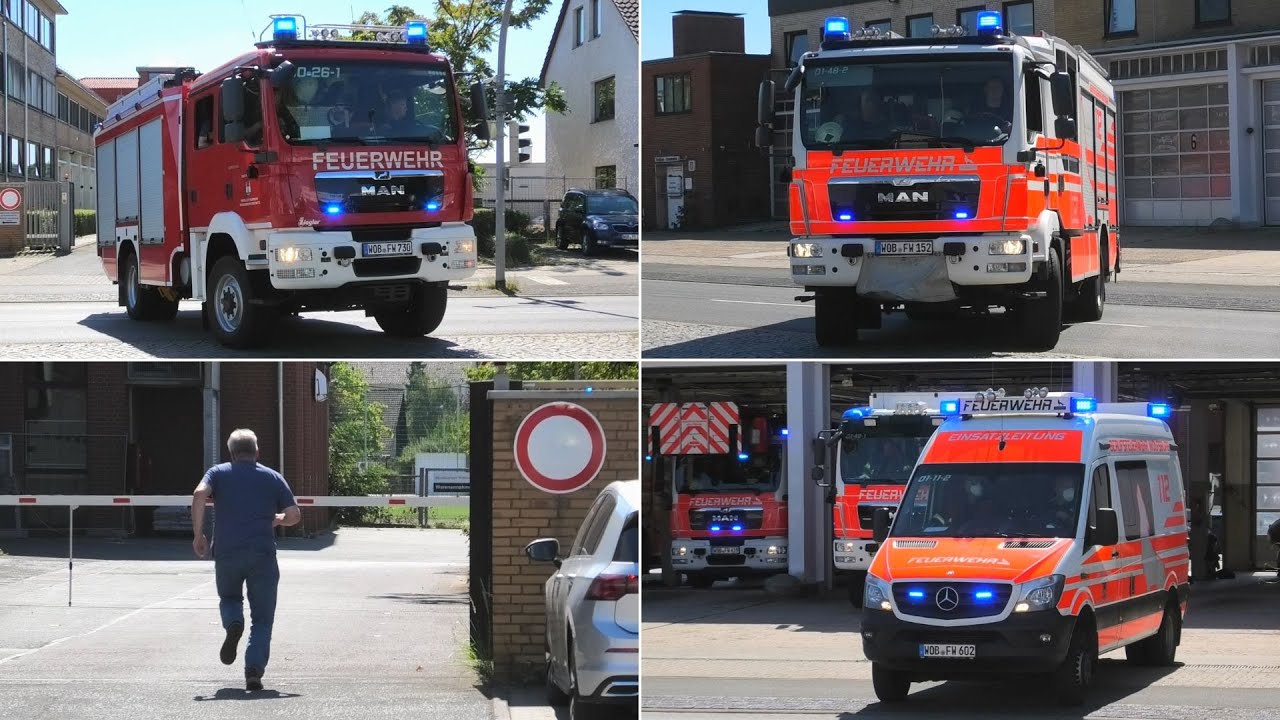 [Anrückende FFler] ELW+HLF1+DLK+HLF2+TLF3000 - Berufs- und Freiwillige Feuerwehr Wolfsburg!