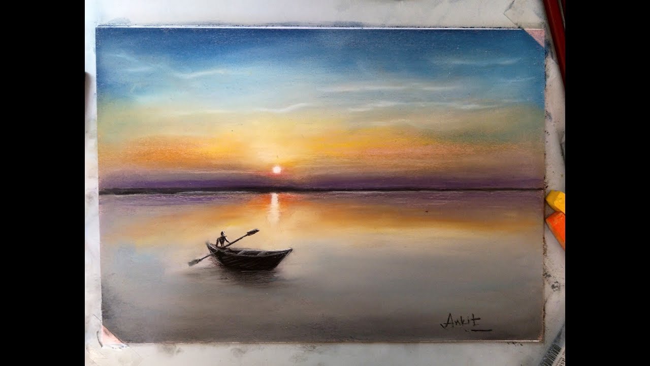 Drawing landscape scenery for kids and beginners using soft pastel