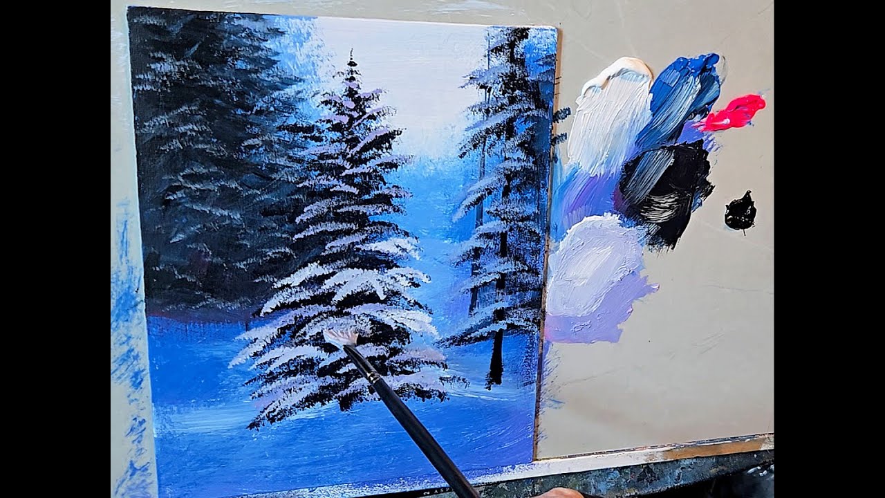 Paint a Peaceful Snowy Forest | Easy Winter Acrylic Tutorial for Beginners