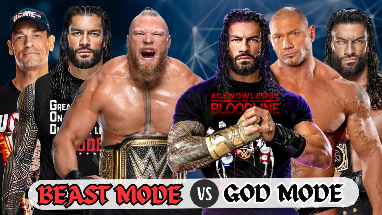 Roman God Attire Brock Lesnar & John Cena Vs Roman Reigns (GOD MODE) Batista & Roman Reigns WWE 2K23