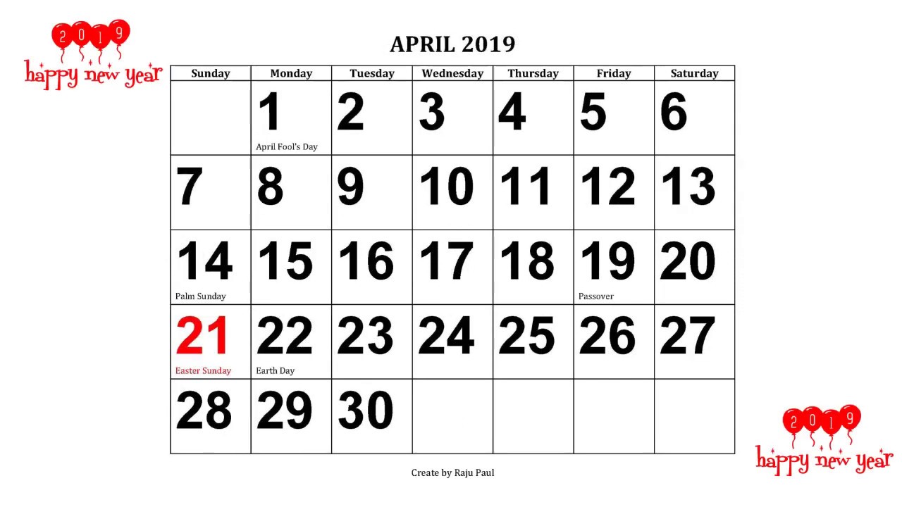 2019 Calendar with Holidays ( Calendar-365 )