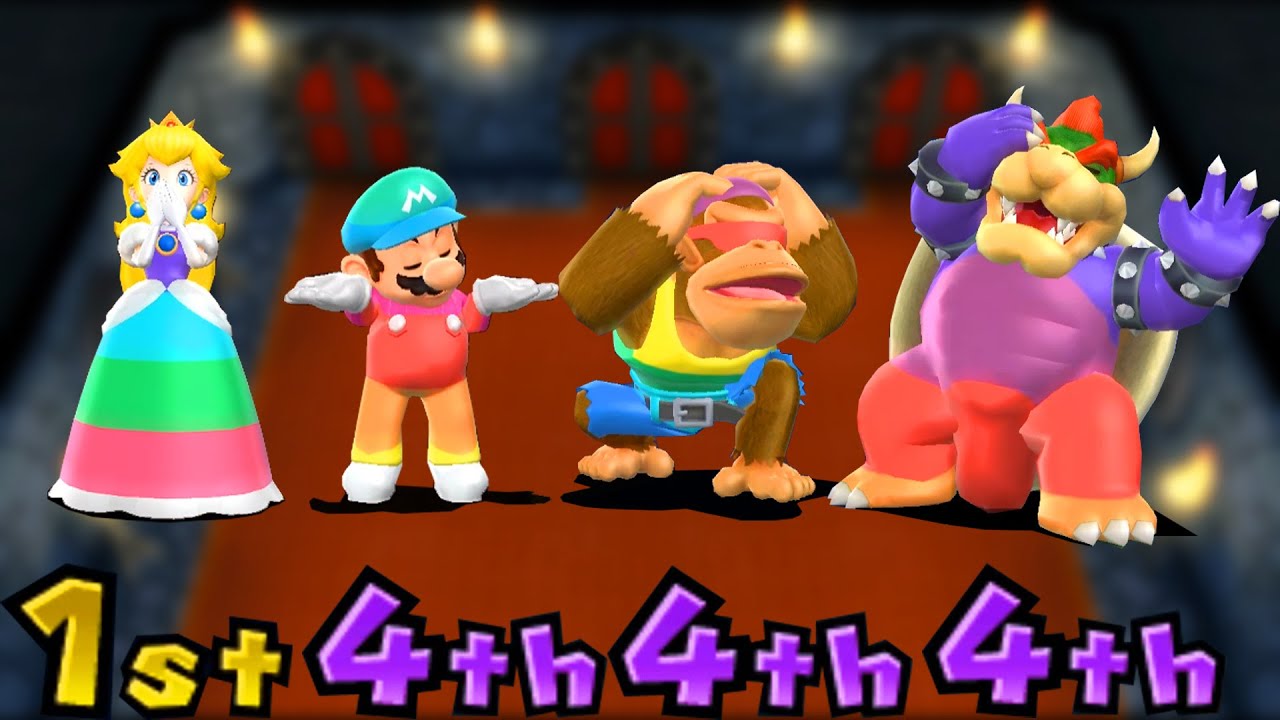 Mario Party 9 +Super Mario Party Minigames - Peach Vs Mario Vs Funky Kong Vs Bowser (Rainbow Outfit)