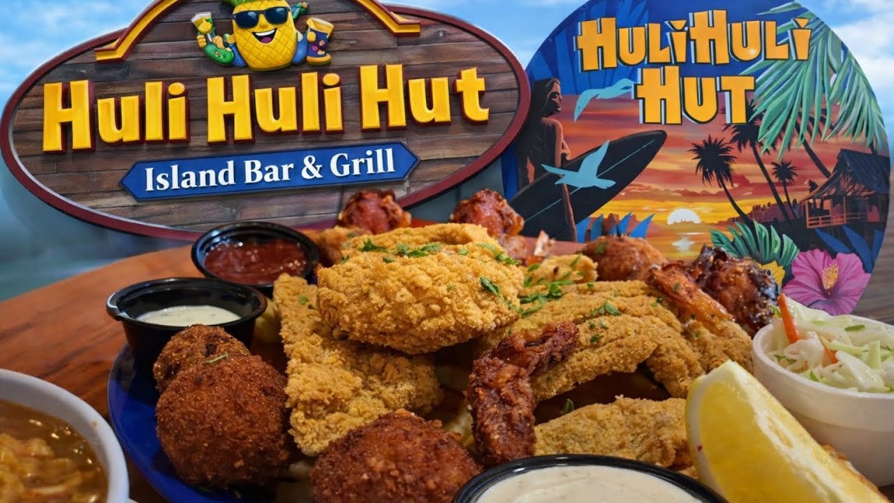 Мы попробовали блюда из морепродуктов в Huli Huli Hut в Галвестоне 🍤, а также послушали живую муз...