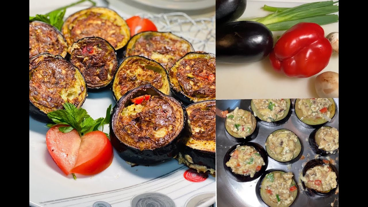 Cheesy eggplant rings with vegetables , healthy  حلقات الباذنجان المحشية بالجبن و الخضراوات