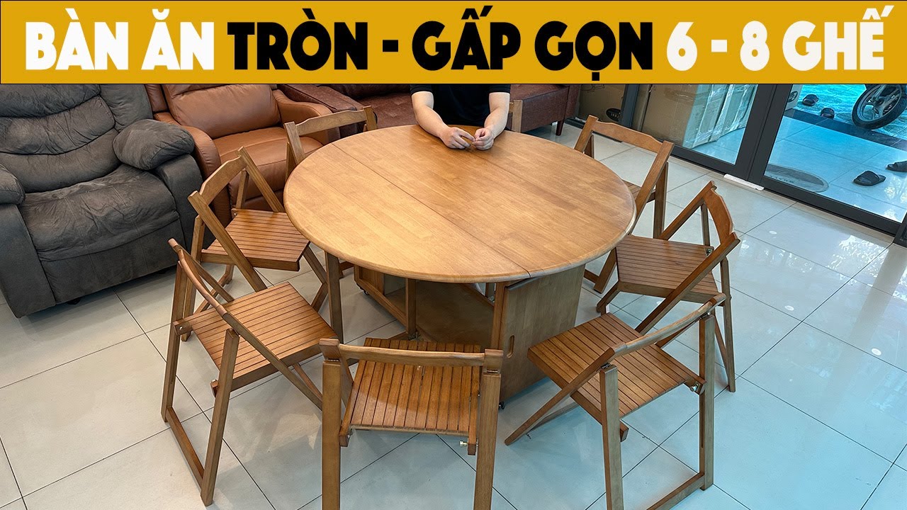 [Reviews] Bàn ăn tròn gấp gọn đường kính 1m35 ngồi được 8 đến 10 người