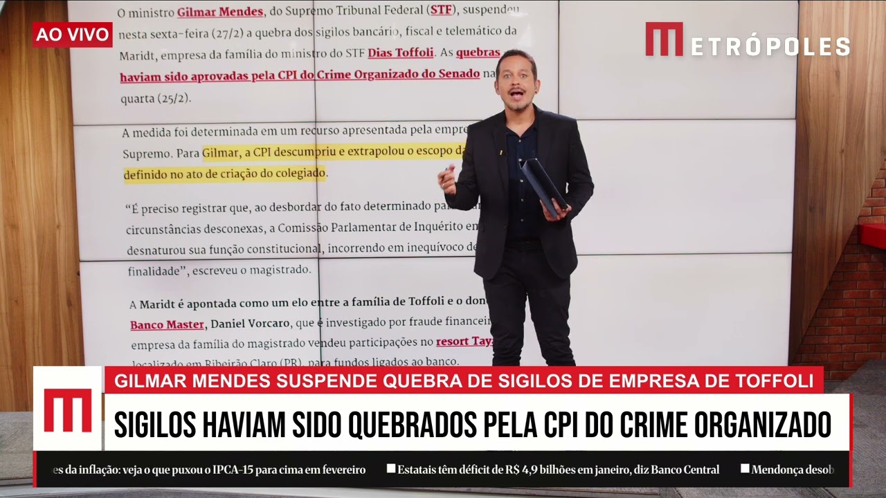 Gilmar Mendes suspende quebra de sigilos de empresa de Toffoli