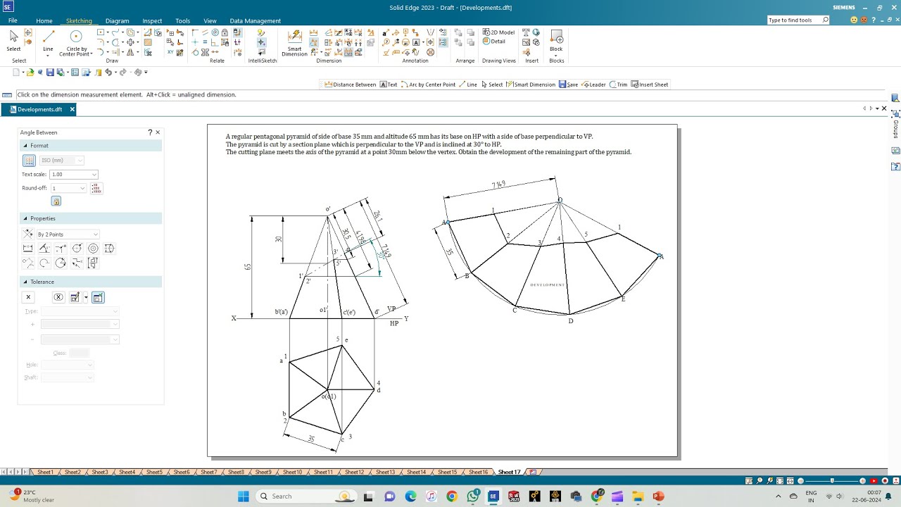 Development of Lateral Surfaces of Solids Pentagonal Pyramid 01