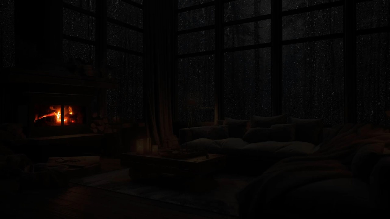 No Ads🎧FALL ASLEEP INSTANTLY😴Mountain Rain- Thunderstorm Sounds🔥Relaxing,Warm Fire for Ultimate Calm