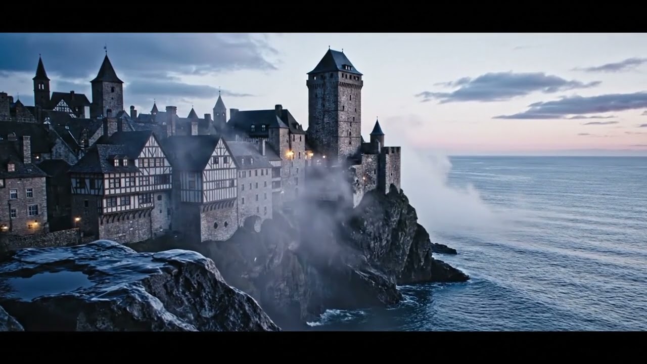 Medieval Cliffside Serenity: Ancient Stone Villages at Twilight
