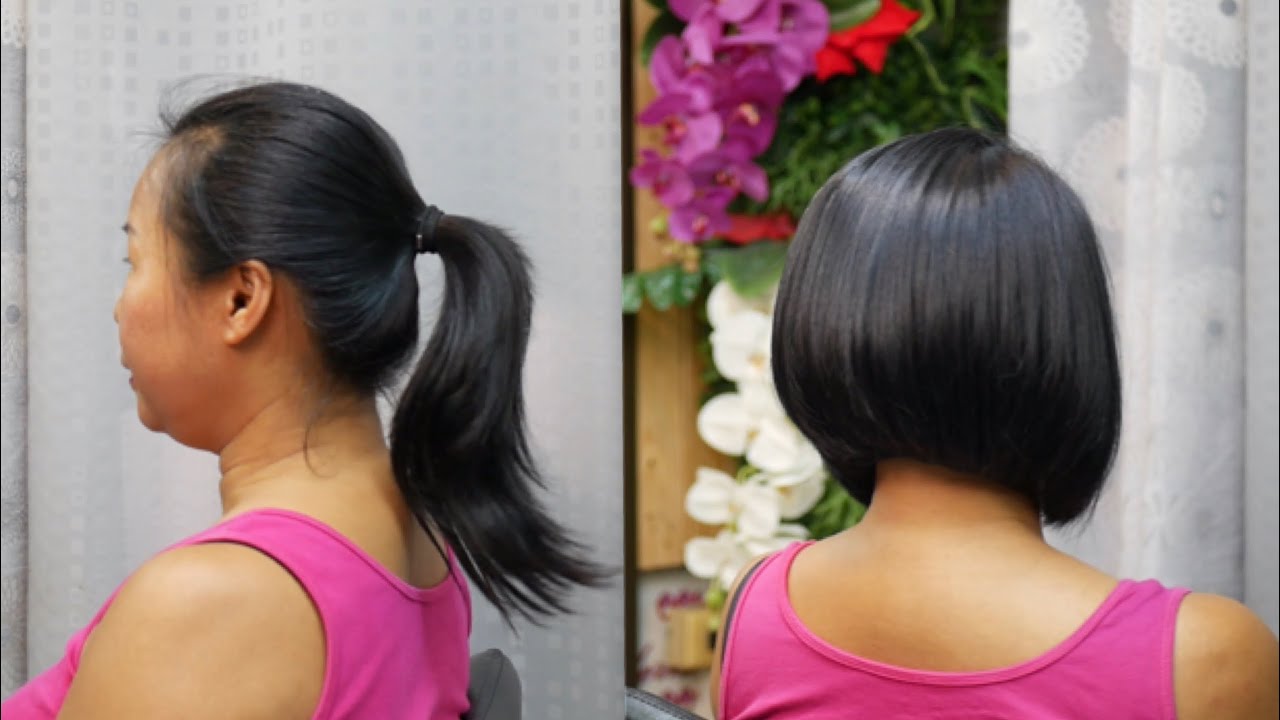 Bob haircut tutorial never short hair ตัดผมบ๊อบ ไม่เคยตัดผมสั้น