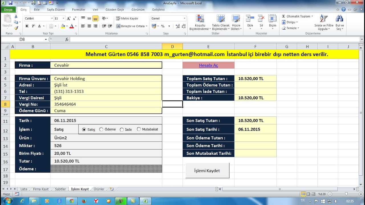 Excel Ders Hesap Takibi Klasörden Farklı Dosyalara Bilgi Girişi ve Çağırma