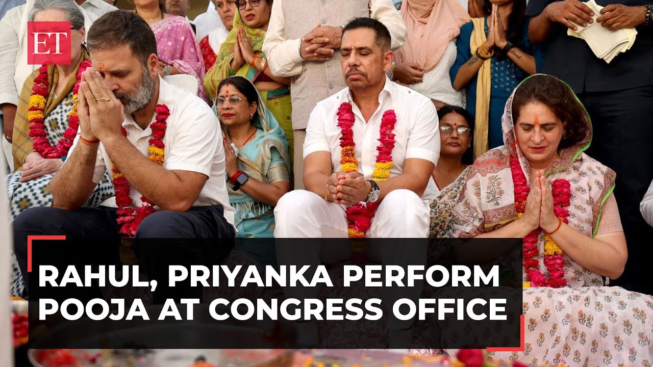 Rahul Gandhi Raebareli nomination: Rahul, Priyanka Gandhi Vadra perform Pooja at Congress office