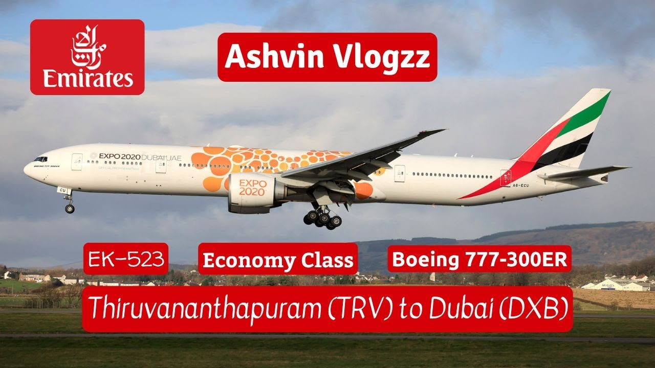 Emirates flight EK-523 from Thiruvananthapuram (TRV) 🇮🇳 to Dubai (DXB) 🇦🇪
