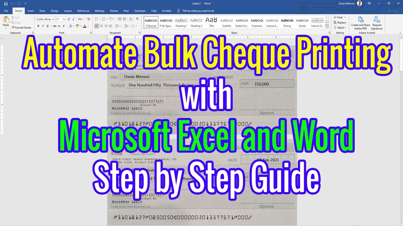 Automate Digitally Bank Cheque Writing and Bulk Printing with Microsoft Excel and Word Hindi | Urdu