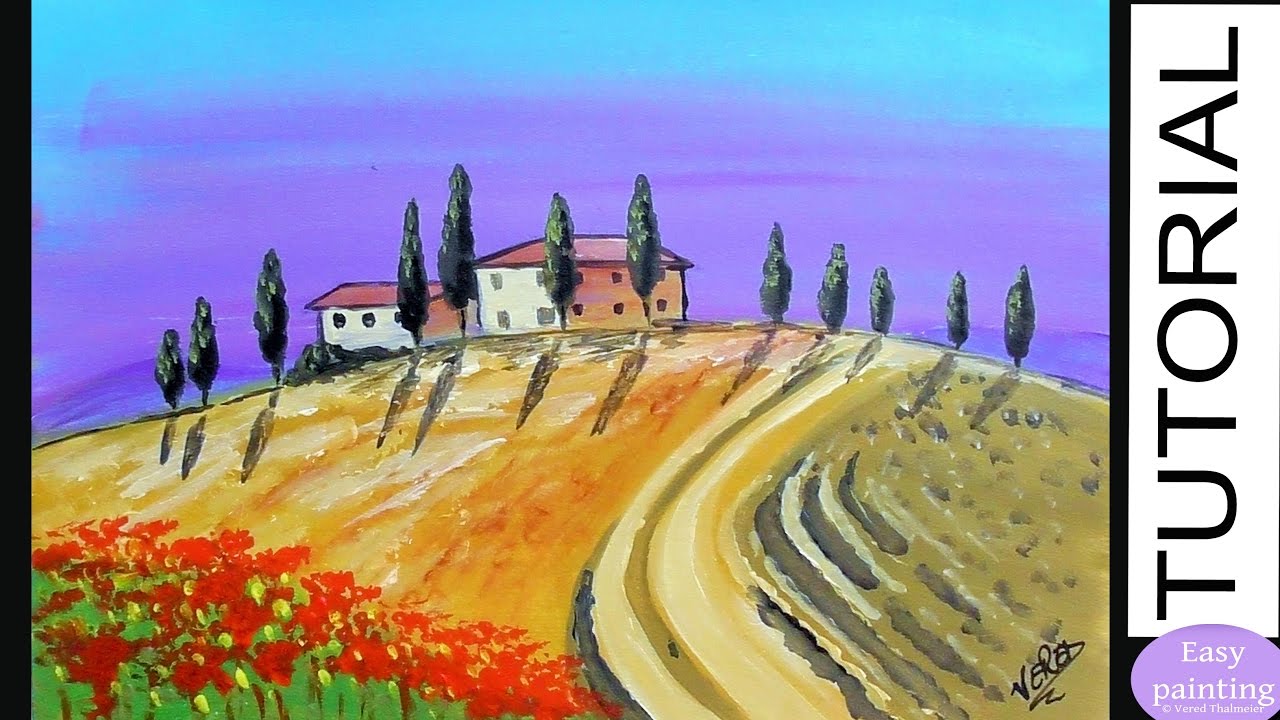 Painting Tutorial TUSCANY Landscape. How to paint Step by Step for beginners