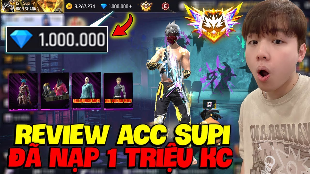 Supi Review Acc Free Fire Nạp 1.000.000 KC Sở Hữu 1000 Skin Súng Và Rất Nhiều Đồ Hiếm !!!
