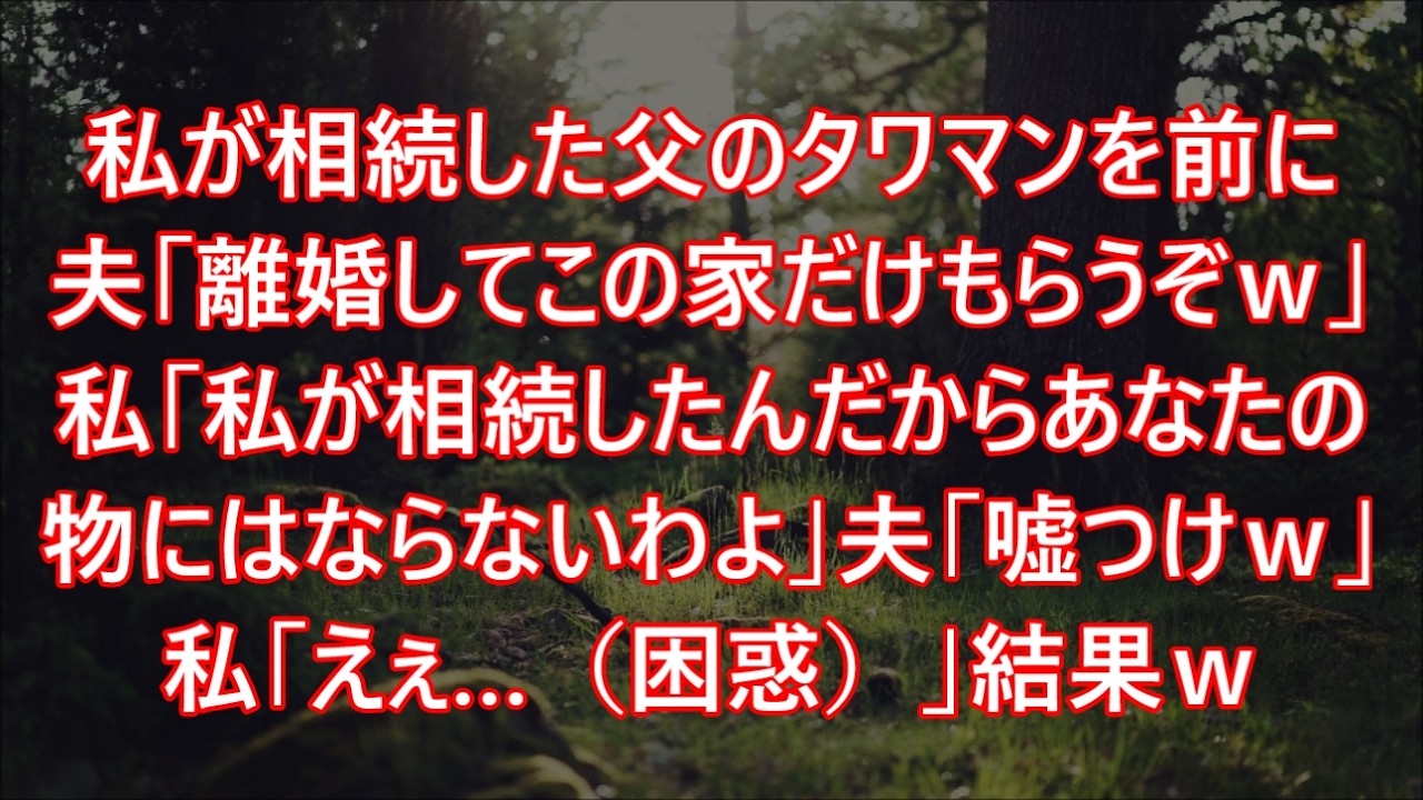 私が相続した父のタワマンを前に夫「離婚してこの家だけもらうぞｗ」私「私が相続したんだからあなたの物にはならないわよ」夫「嘘つけｗ」私「えぇ…（困惑）」結果ｗ
