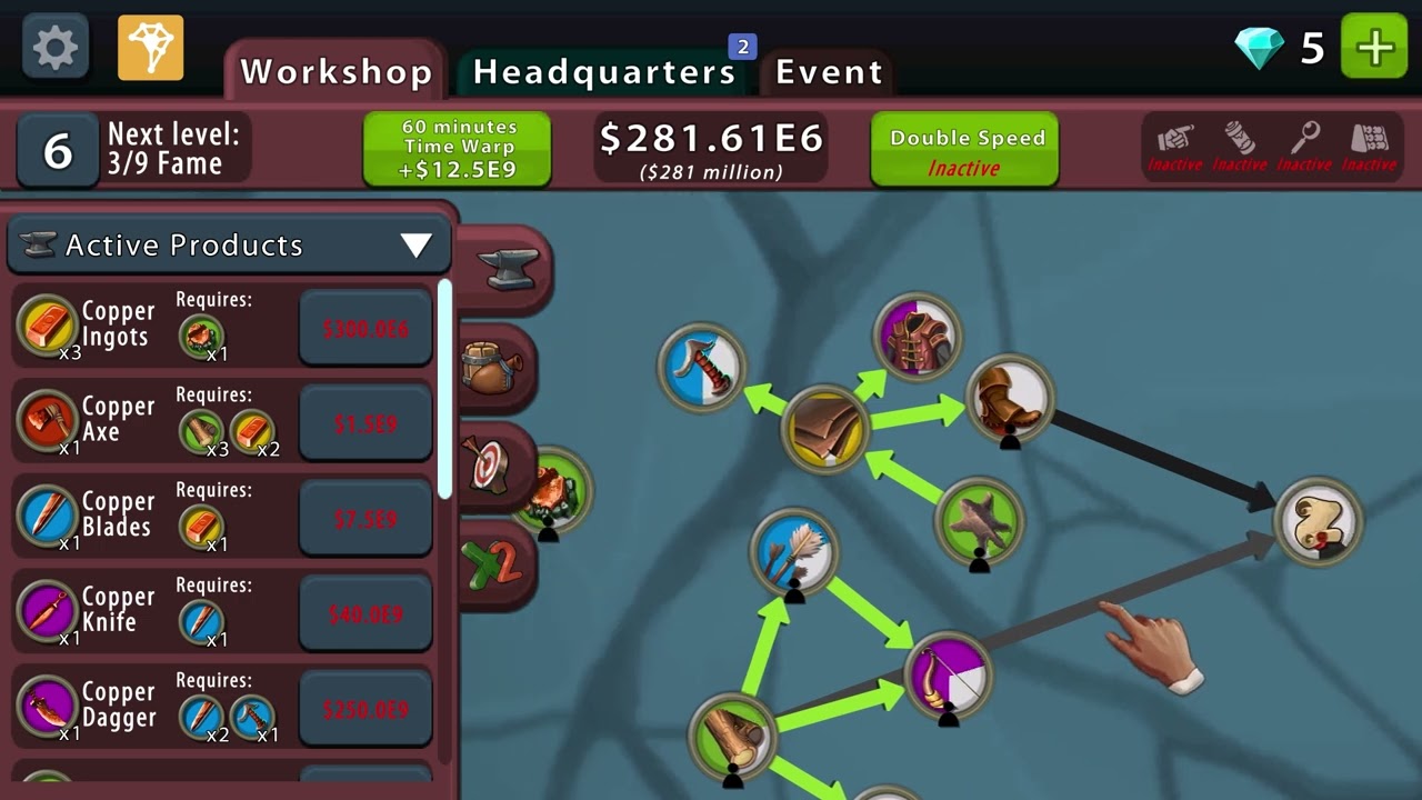 06 - Как использовать ползунок наград за сброс мастерской в Crafting Idle Clicker.