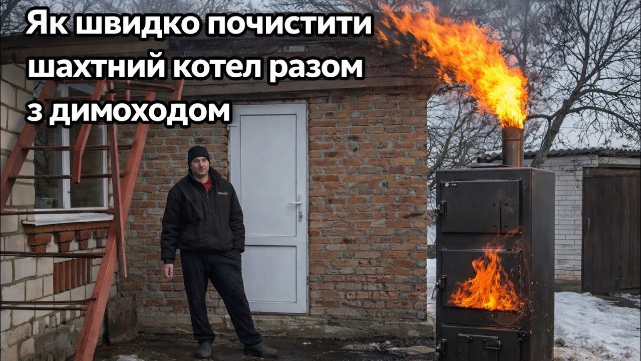 Шахтний котел ,чистимо теплообмінник та димохід методом прожарки.
