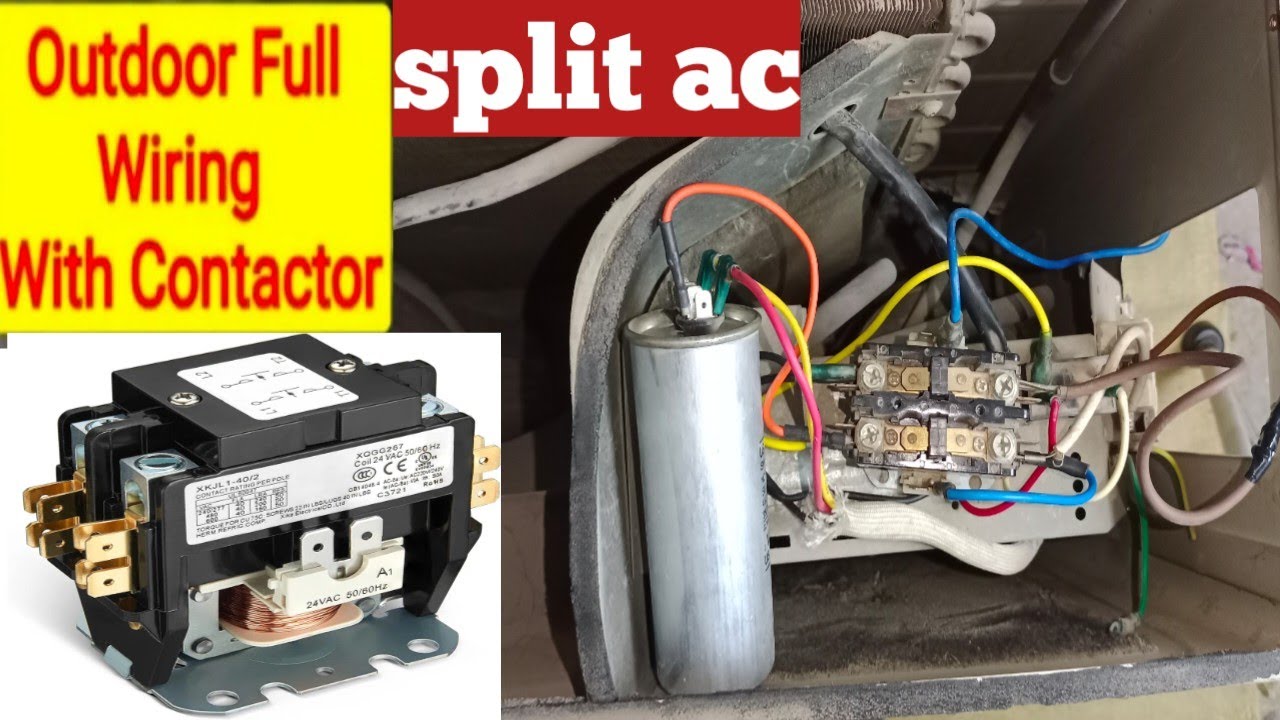 Magnatic contactor connection split ac/spilt ac outdoor connection with magnetic contactor in hindi