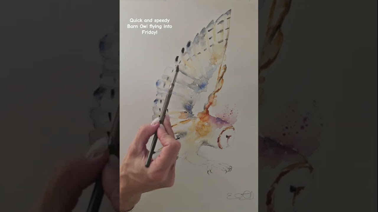 Elle Smith Art. Quick and speedy loose watercolour painting of a Barn Owl in less than a minute!