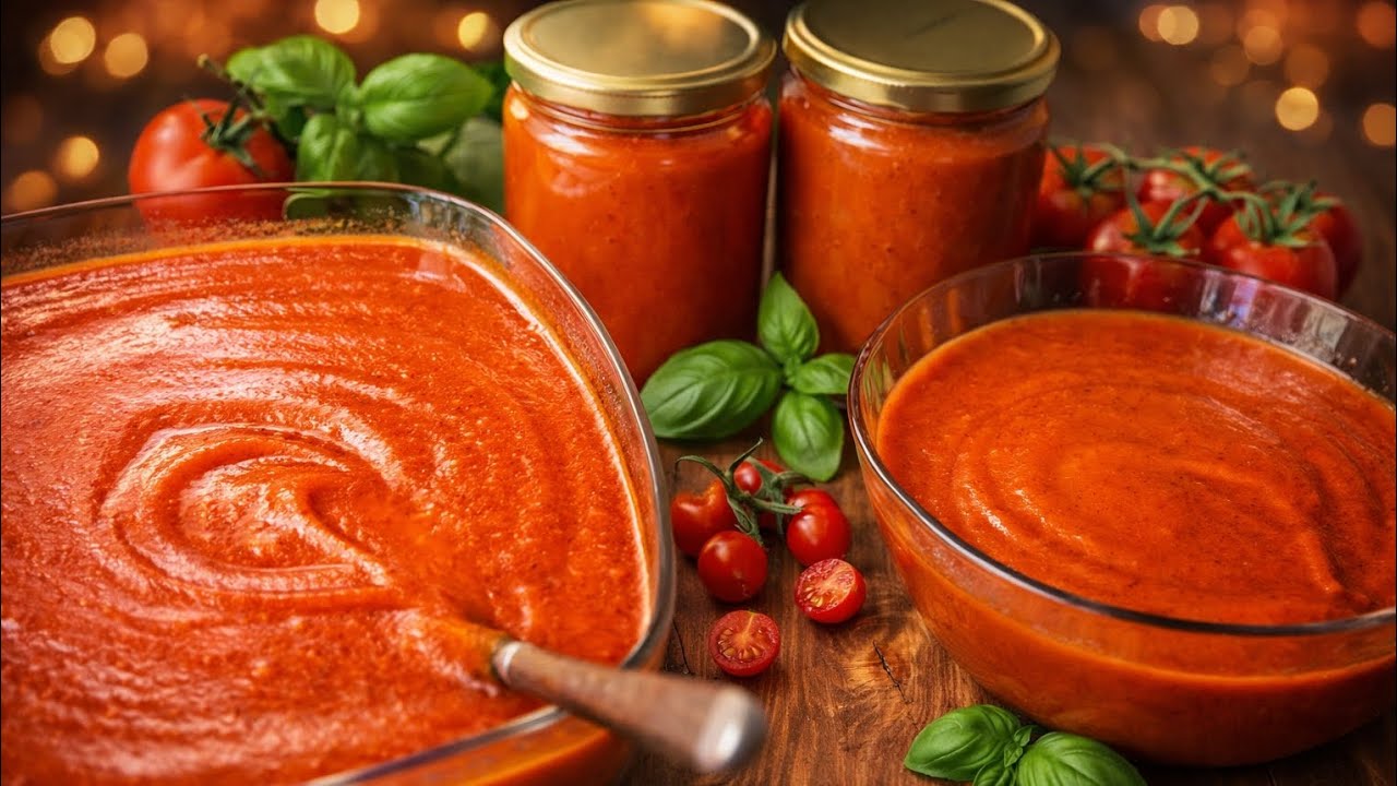 سر صلصة الطماطم الأصلية للبيتزا  🍅🍕 مع طريقة حفظها طبيعيًا بدون مواد حافظة