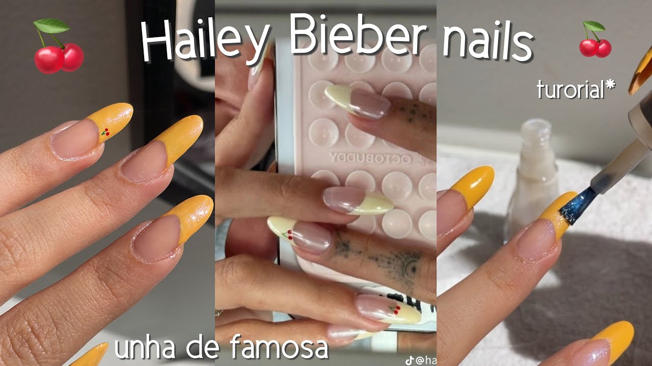 FAZENDO UNHA DE FAMOSA|Hailey bieber nails tutorial🍒😍