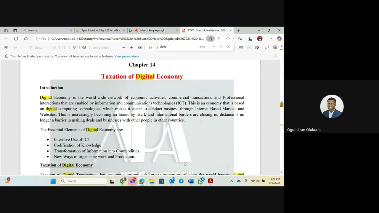 Apex Revision   ATAX Class 4 '(Taxation of Digital Economy)