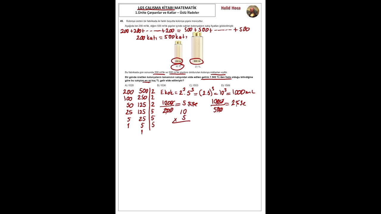 LGS Çalışma Kitabı Matematik 1. Ünite Çarpanlar ve Katlar - Üslü İfadeler 45. Soru 