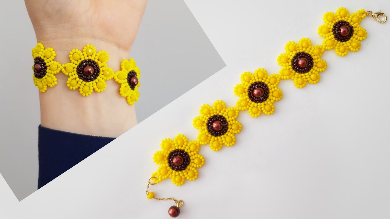 Sunflower Bracelet Making. Boncuktan Ayçiçeği Bileklik yapımı. Günebakan Bileklik.