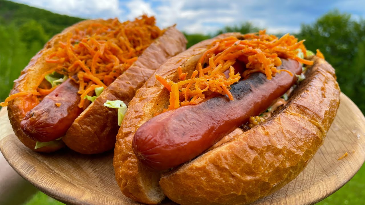 The most delicious HOT DOG with cabbage & Korean carrot. This street food will make your mind SPIN!!